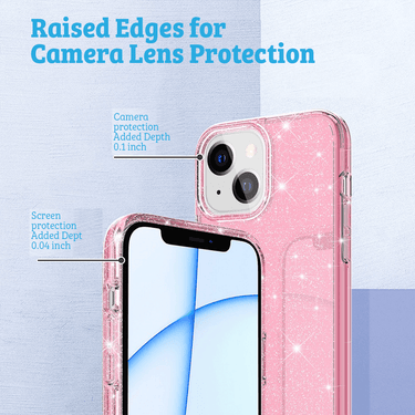 iPhone 14 Plus Heavy Duty Shiny Glitter Clear Case Cover - Scratch Resistant, Wireless Charging Compatible, Screen & Camera Lens Protection - Transparent